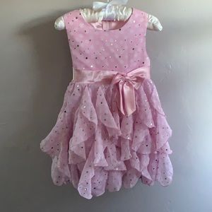 American Princess Pink Ruffle Glitter Dress with a Satin Tie 2T